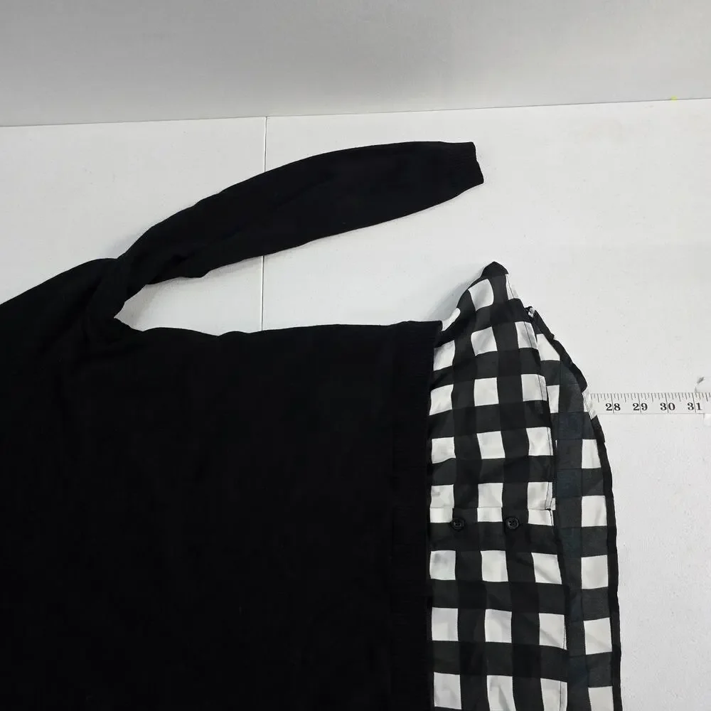 Adrianna Papell Women’s Black Long Sleeve Sweater Top Buffalo Check Collar Hem M - Picture 4 of 8
